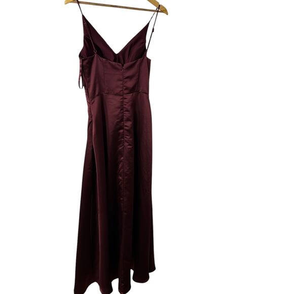 Morilee 21761 Silky Satin Slit Bridesmaid Dress Maxi Burgandy - Picture 3 of 9